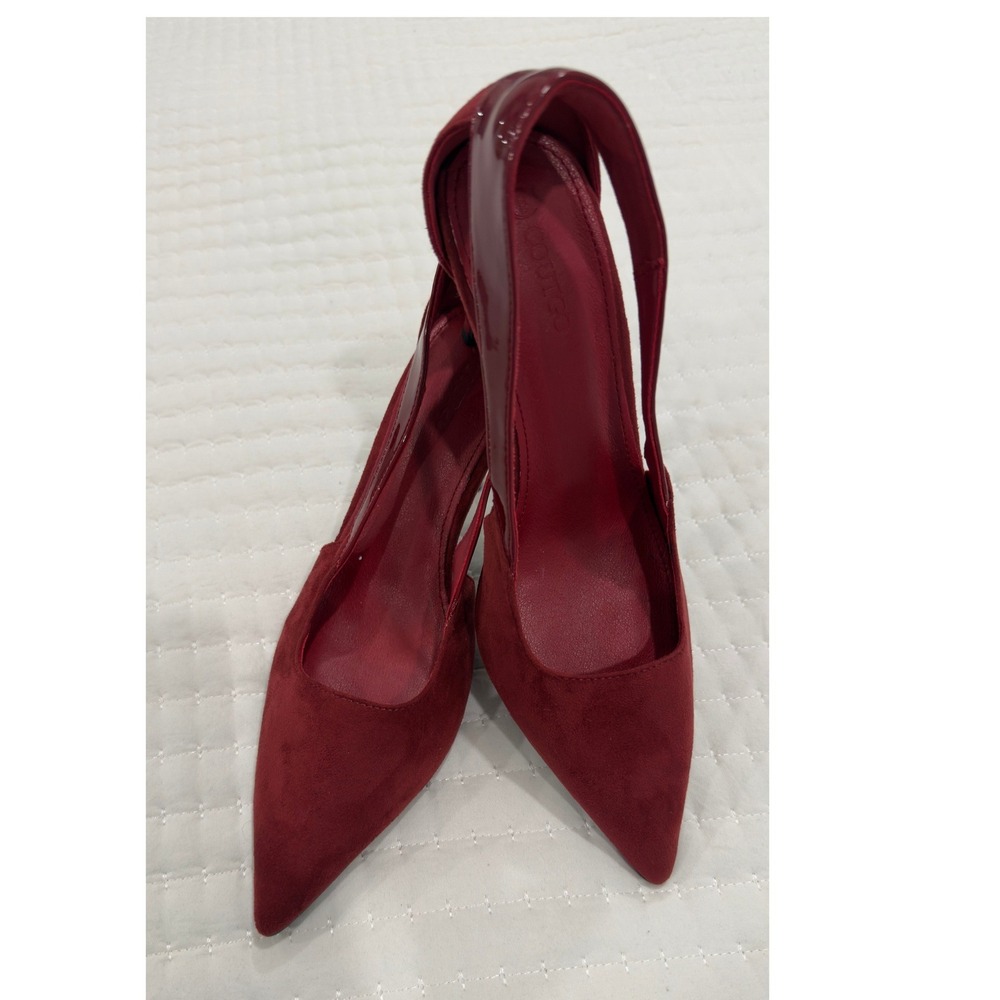 Coutgo Women Burgundy Pointed Toe Slingback Pumps Faux Suede Patent Heels Size 9
